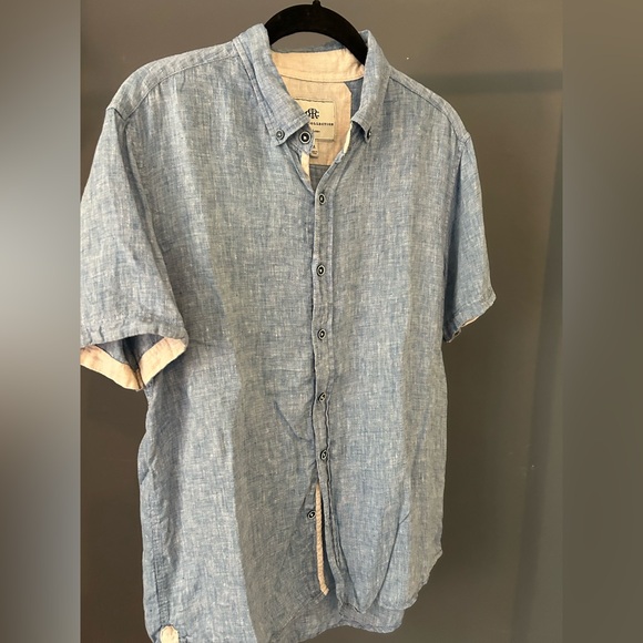 Blue Linen Men's Shirt - Picture 1 of 5